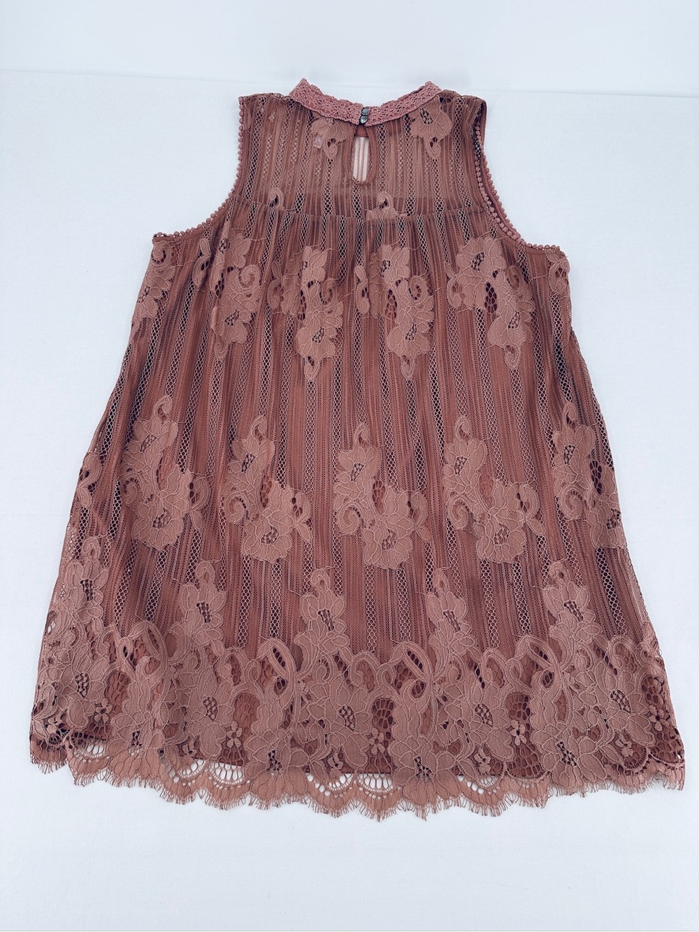 Romantic Floral Lace Babydoll Mini Dress XXL Dusty Rose Scalloped Boho - Picture 3 of 11